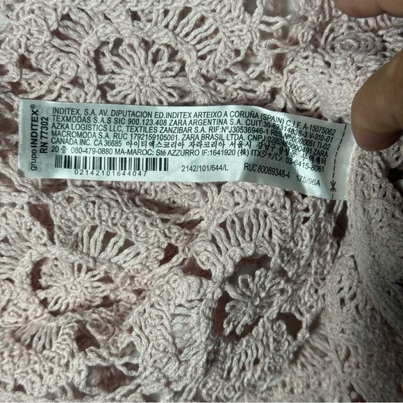 Zara Blush Pink Crochet Lace-Look Long Sleeve Crop Top, Size Large, NWOT. Boho - Picture 7 of 15
